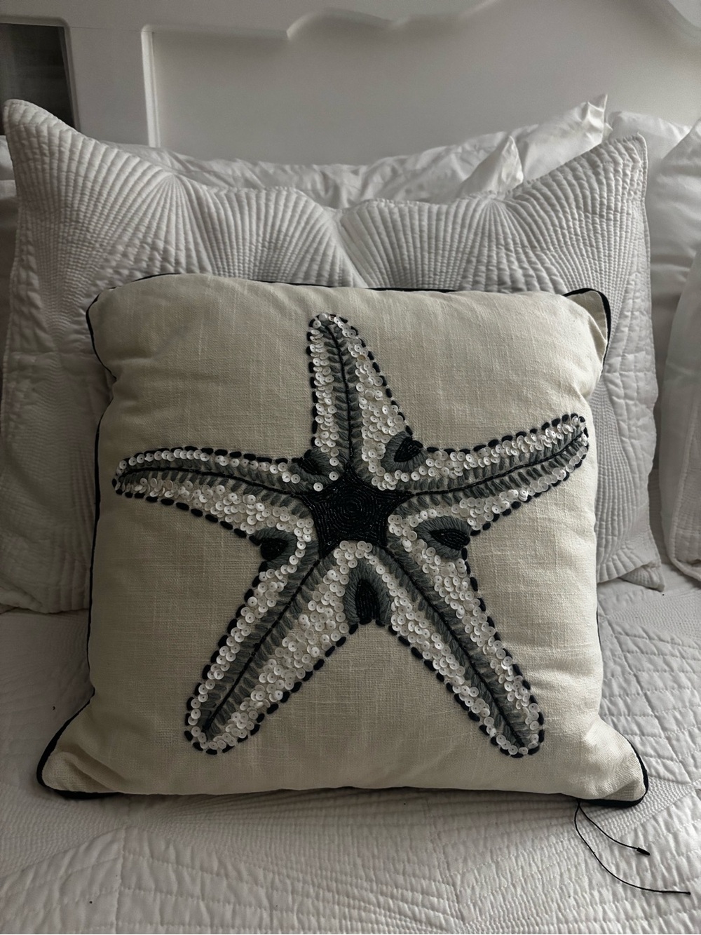 Sequin Starfish Decorative Throw Pillow - Neutral Beach Chic